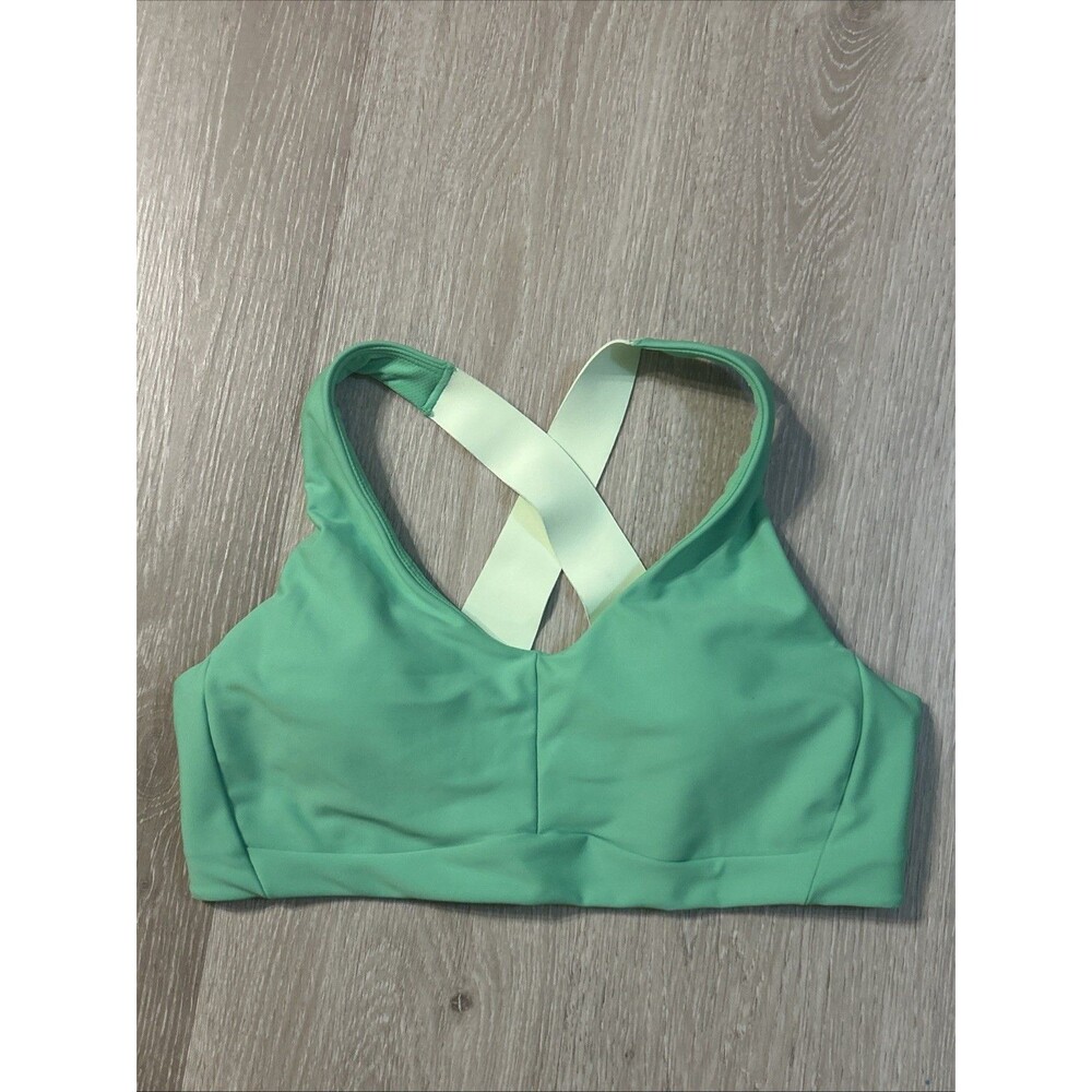 Athleta Interval Plunge Train Bra Lightly Padded Removable Cups Green Sz Medium